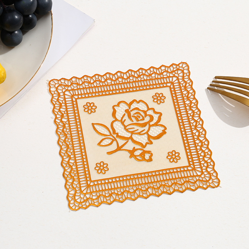 Transfronterizo europeo cuadrado estampado de oro PVC cojín antideslizante aislamiento térmico cojín de comedor cuadrado cojín de decoración de mesa de comedor occidental