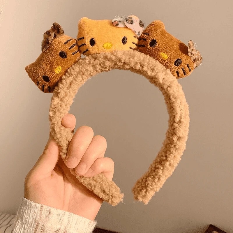 可爱Kitty猫毛绒豹纹发箍女洗脸化妆敷面膜专用卡通头箍发卡发饰|undefined