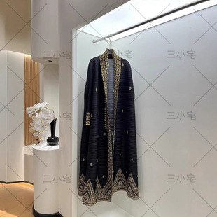 Miyake Pleated 2025 New Style Fashionable High-Elastic Cardigan Heavy Printing Muslim Long Robe Jacket for Women