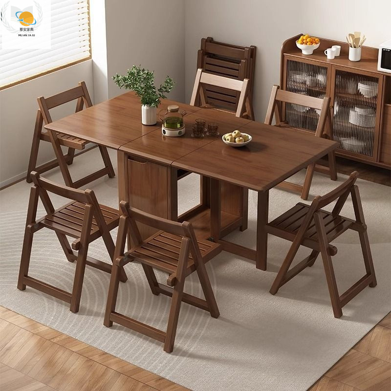 Solid Wood Folding Dining Table Simple Retractable Dining Table and Chairs Modern Folding Table Table Home Small Apartment Dining Table Rectangular