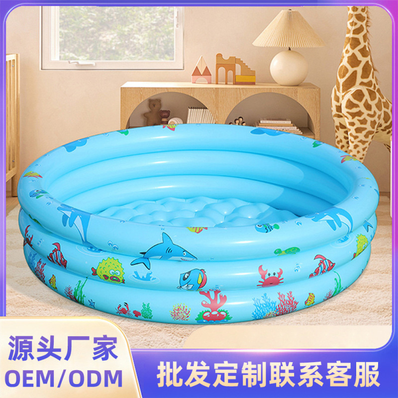 Cross-Border Hot Selling Children's Inflatable Three-Ring Printed Swimming Pool Home Baby Outdoor Paddling Pool Ocean Ball Pool