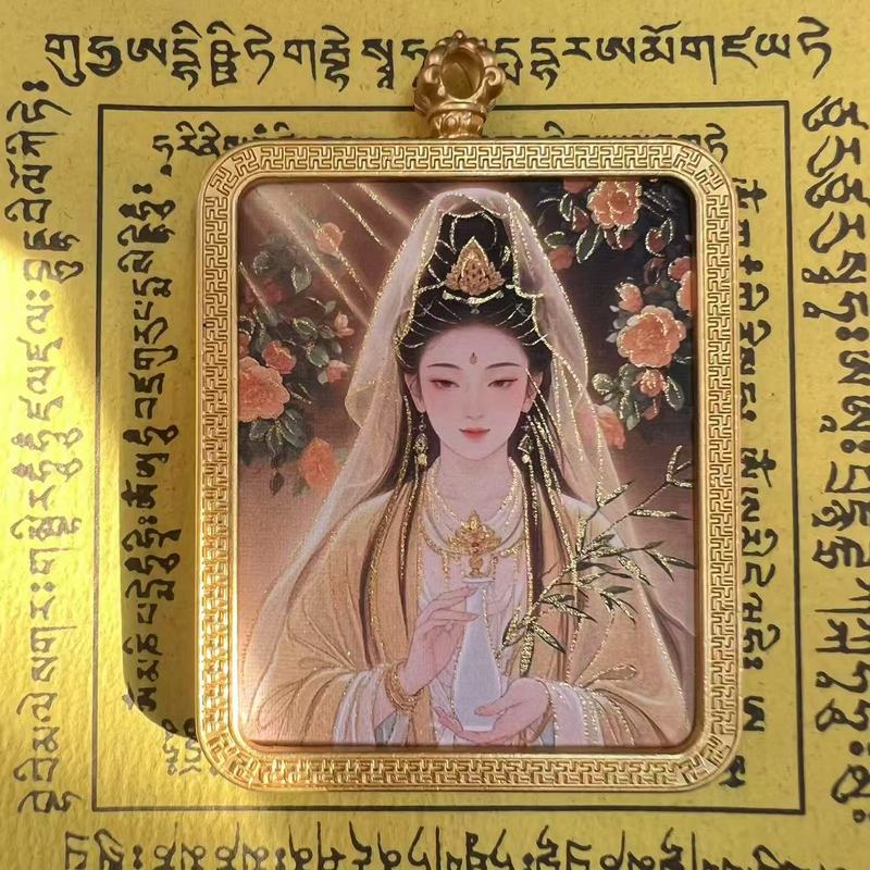 タンカ チベット手描き金塗装粗鉱石絵画コア国民トレンドペンダント九尾キツネ ザキラム ビッグブラックデーツ|undefined
