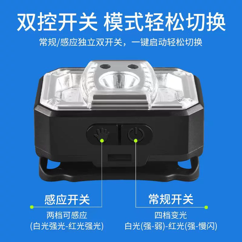 Amazon dual -light sensing red light head light head wearing strong light far near light fishing light Type C charging headlights