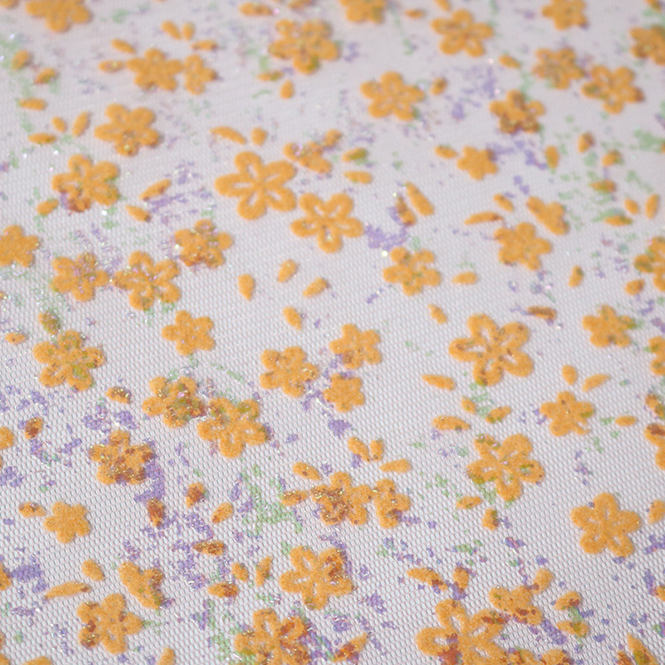 Nuevo hilo de malla flor de ciruela de colores fantásticos tela de estampado de flor primavera y verano ropa casual ropa infantil tela de vestido