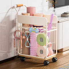 ヨガマット収納カゴ輪付き家庭用移動式フィットネス器材収納カゴ運動器道具収納藍子