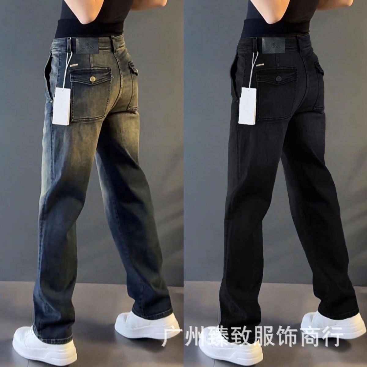 Luxury menswear plus-size trendy brand men's fashion high-end jeans straight leg casual trousers with a stylish design that goes with everything