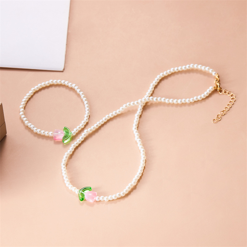 Simple Style Color Block Imitation Pearl Beaded Women's Bracelets Necklace display picture 2