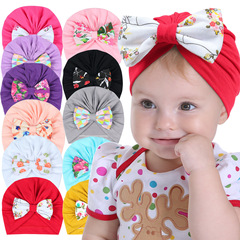 歐美跨境新款嬰幼兒純色胎帽兒童蝴蝶結春秋防風保暖帽子11色