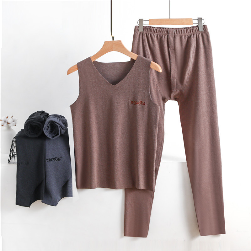 Men's De velvet thermal underwear autumn and winter in stock heating bottoming vest suit tight skin-friendly toothpick velvet long johns