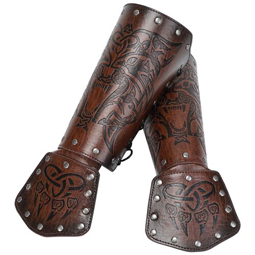 Nordic Viking style embossed wolf head wristbands Medieval knight style handguards COSPLAY stage props