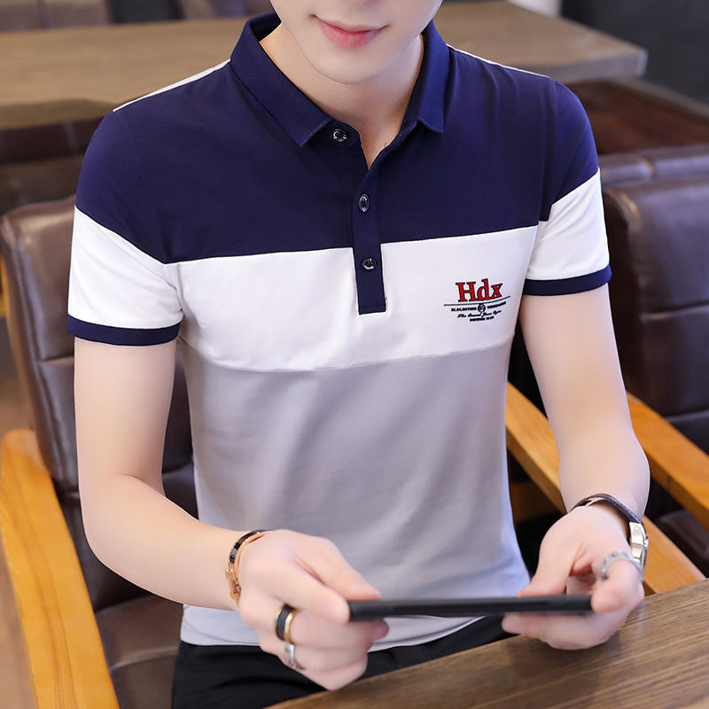 Verano nuevos hombres de manga corta Camiseta estilo coreano rayas solapa Polo camisa de moda juvenil de fondo camisa de los hombres top