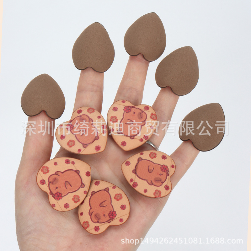 印花爱心mini指尖粉扑手指气垫海绵手指扑干湿两用眼影高光遮瑕|undefined