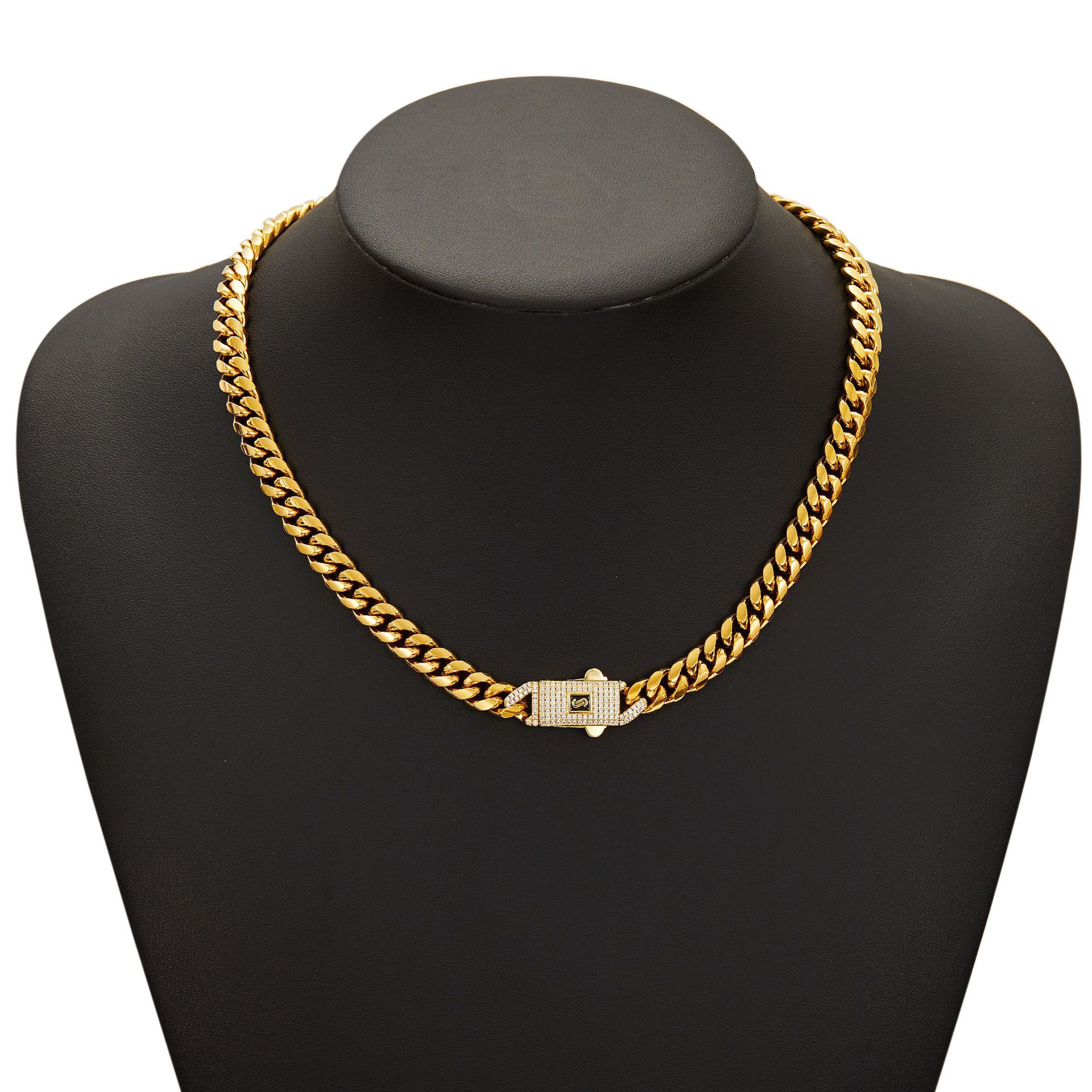 Cuban Link Chain Curb Chain Chain Type Hip-Hop Classic Style Solid Color 304 Stainless Steel Polishing Plating Inlay Zircon 18K Gold Plated Men's Necklace Men Chain Necklaces