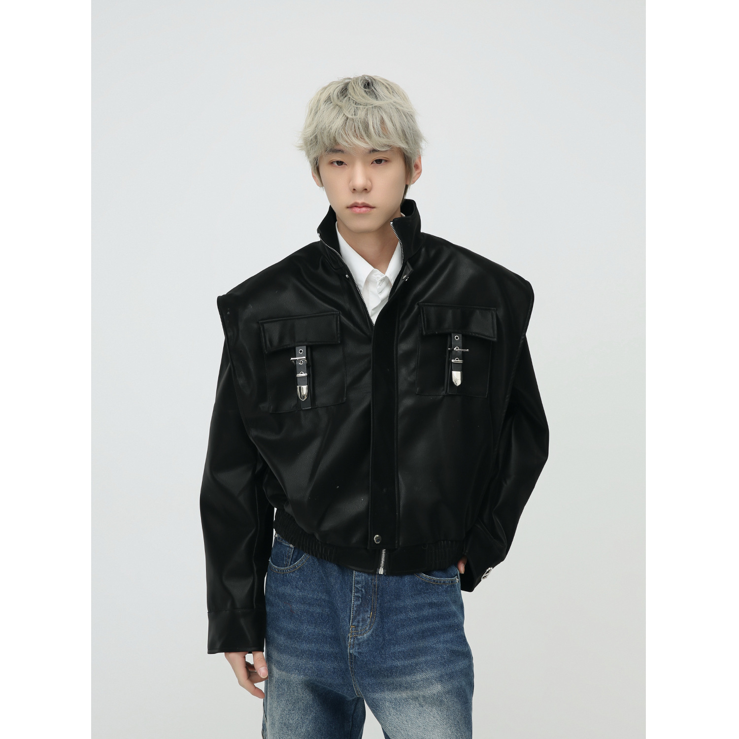 MTLCLOTHESMen's Wear|Autumn And Winter Retro American Metal Lock Shoulder Padded Leather Jacket