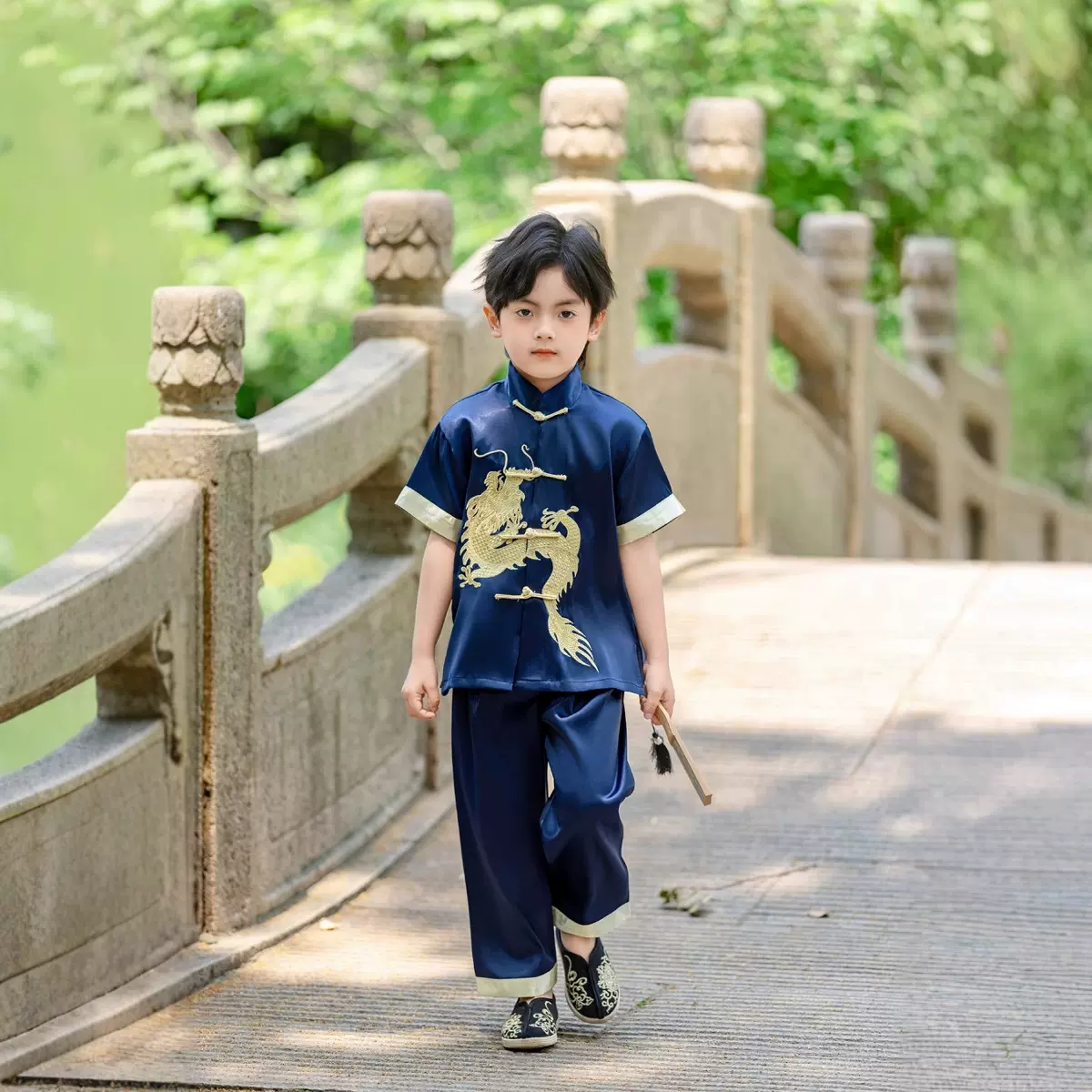 2025年新款夏装供应儿童唐装国风小人大龙套厂家批发套装上衣裤子
