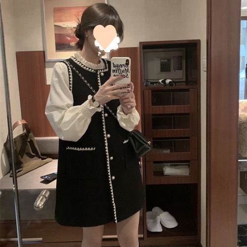 Autumn/Winter Sheath Dress with Blouse Set for Women - High-End Loose Medium-Length Coat with Long Sleeve Shirts - Two-Piece Set