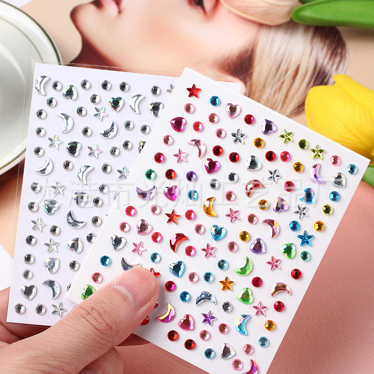 Amazon Cross-Border Simple Colorful Star and Moon Kidsren's DIY Creative Stage Makeup Nail Series Acrylic Diamond Stickers