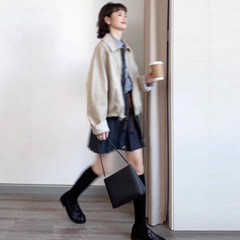 美式复古灰色翻领夹克外套女春秋季2025新款早秋韩系穿搭短款上衣