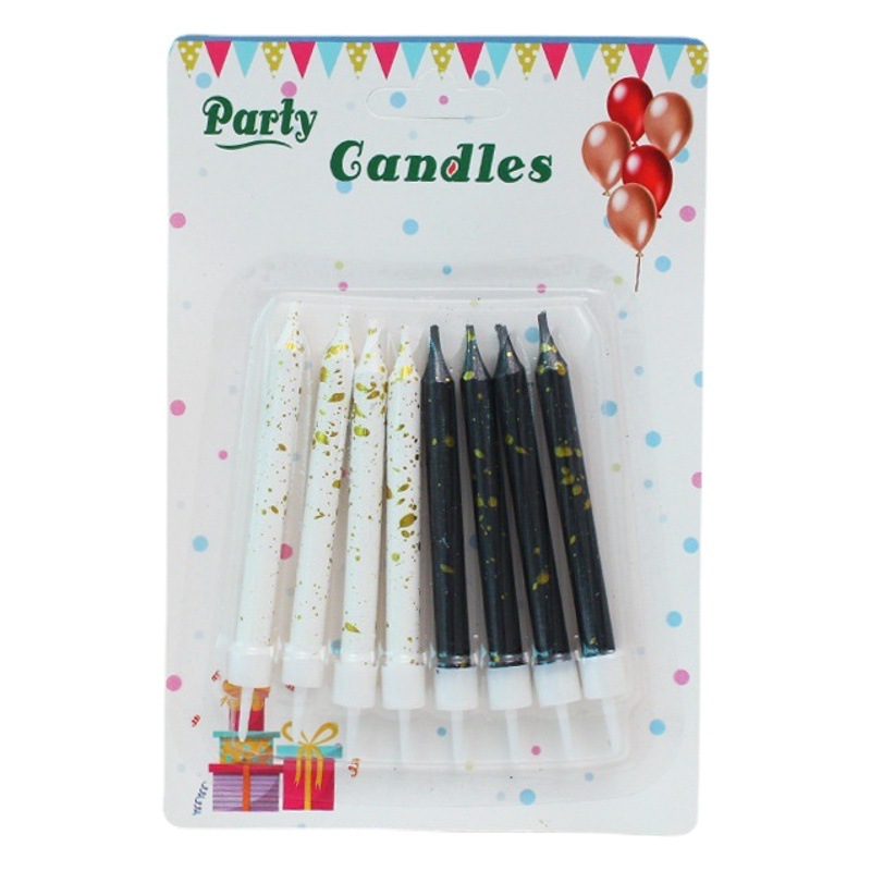 Vela de cumpleaños estilo coreano 8 piezas blanco y negro decoración de la torta de oro barra de luz lápiz vela artesanal sin humo vela