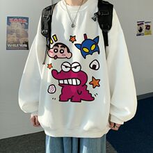 蜡笔小新宽松加绒卫衣无帽男女春秋圆领情侣美式oversize外套潮12