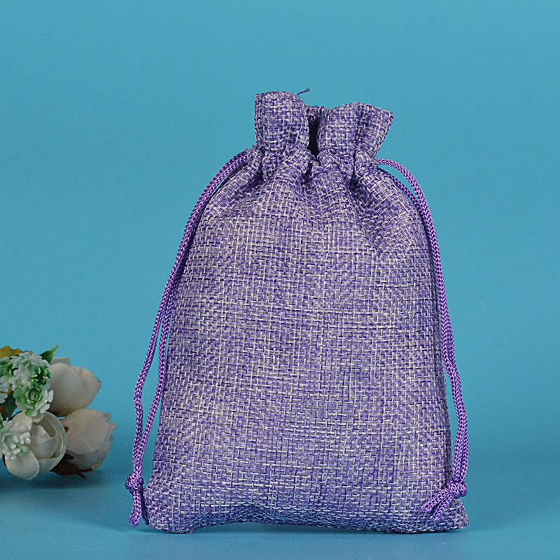 льняная сумка 7*9 см; светло-фиолетовая нейлоновая веревка