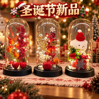 圣诞节礼物跨境新款圣诞树玻璃罩发光家用桌面摆件小夜灯创意礼品