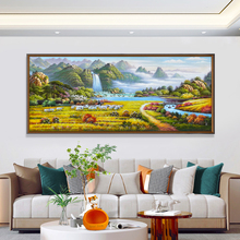 山羊开泰聚宝盆山水风景纯手绘油画客厅装饰画挂画沙发背景墙挂画