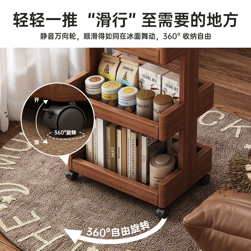 Estante de almacenamiento de madera sólida con estante de libro de ruedas móvil simple al lado del sofá de la sala de estar varios estantes de almacenamiento domésticos