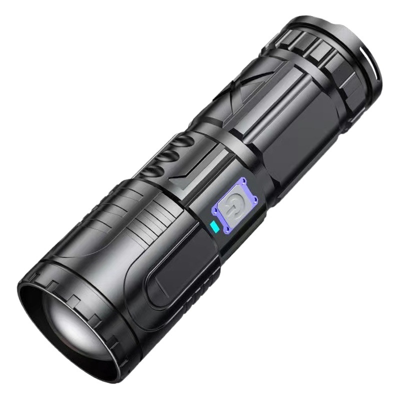 Fuerte luz linterna USB banco de energía LED Super brillante auto-defensa casa al aire libre senderismo patrulla láser blanco lámpara de iluminación