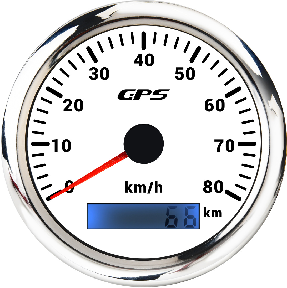 automobile instrument – Motuoche GPS Speedometer Odometer - silver-bezel-white-face-80kmh