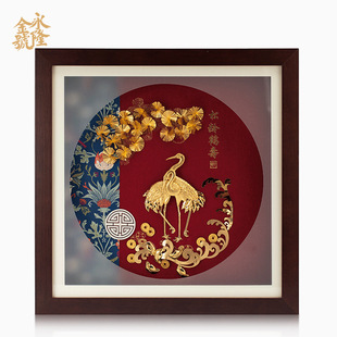 Yonglongjin high-end elegant three-dimensional gold foil painting Songling Heshou gift for elders birthday gift decoration