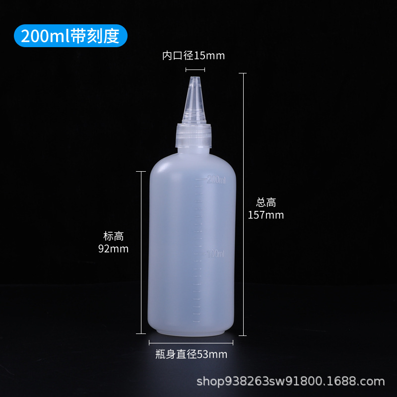 Botella de punta translúcida 10 500ml extrusible con botella de goteo de escala botella de plástico PE botella de tinta botella de pegamento