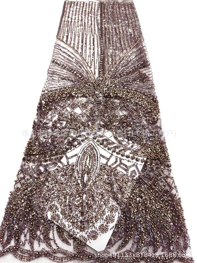 Fabrica directa de fabricación de tejido de bordado de bolsas tridimensionales franceses de alta gama vestido de boda de moda tubo de bordado de perlas tela