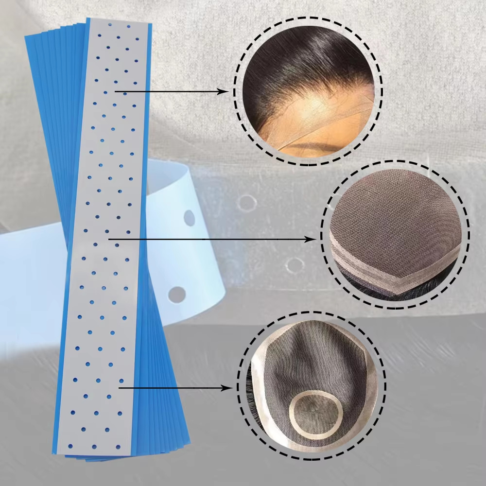 Transfronteriza spot transpirable película de agujero de doble cara fuerte adhesión peluca agujero grande azul tejido adhesivo de doble cara película de bloque de cabello