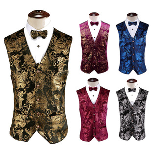 Cross-border popular Amazon luxury gold vest cashew flower vest suit performance vest bar waiter Rock