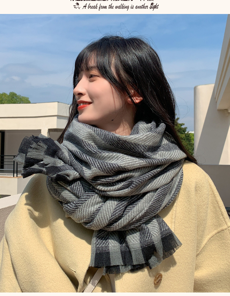 Short Beard Striped Scarf Korean Version Of The Double-sided Fashion Thickening Warm Long Shawl Student Bib display picture 8