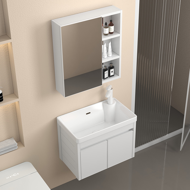 gabinete de baño de aluminio espacial grueso de tipo pequeño gabinete de cerámica integral lavabo