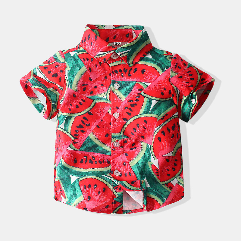 Amazon Cross-Border Foreign Trade Children's Clothing 2024 Summer New Beach Style Children's Short-Sleeved Watermelon Digital Print Shirt