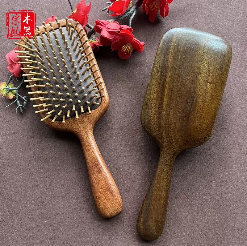 檀木气垫梳子红檀木质大方板气囊按摩梳长发卷发美发梳头皮卷发梳