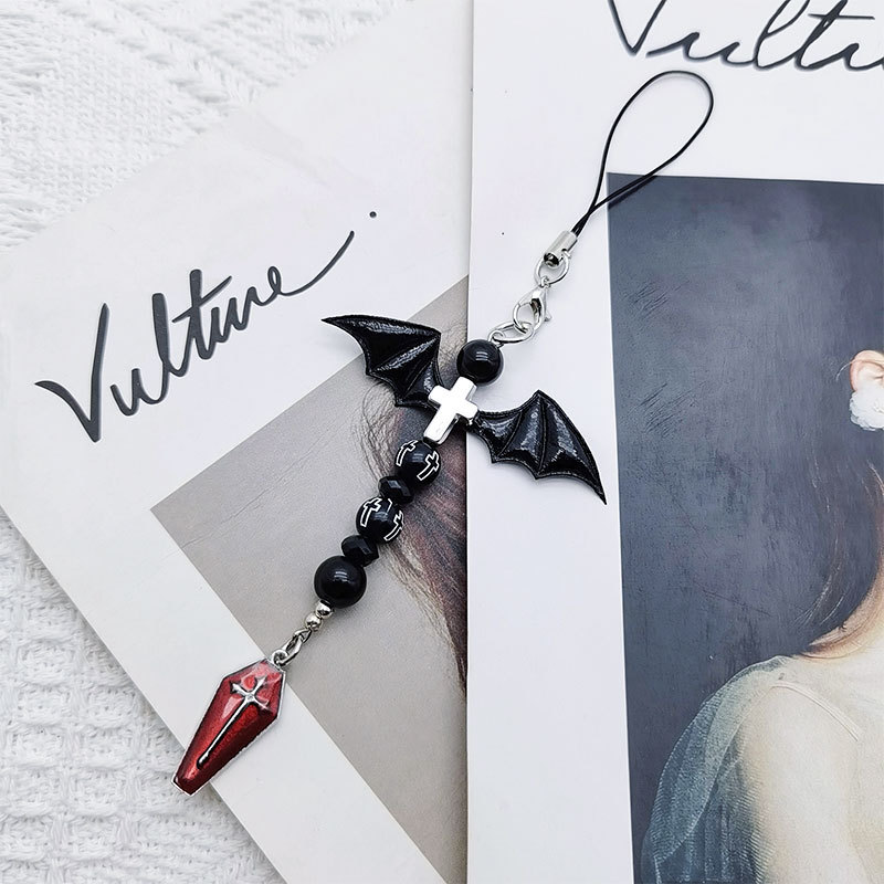 Dark style Halloween series demon bat wings coffin cross mobile phone chain gothic punk goo Ben pendant