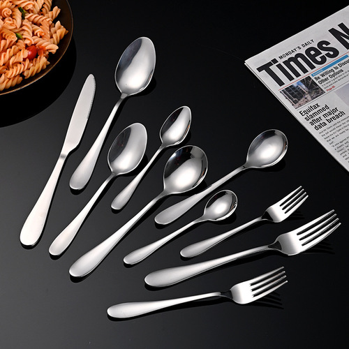 Set of 1012 stainless steel cutlery spoons and forks, coffee spoons, hotel steak knives, dining tableware set for wholesale