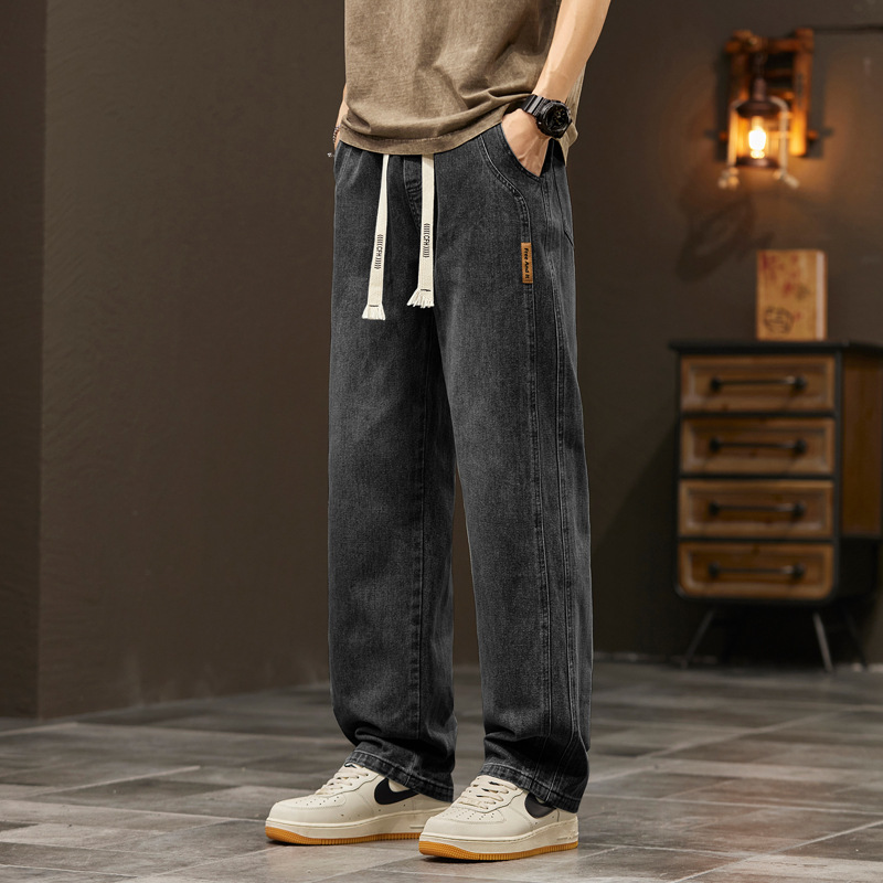 Pantalones de Mezclilla Rectos para Hombre de Poliéster, Decoración de Bolsillos, para Uso Diario