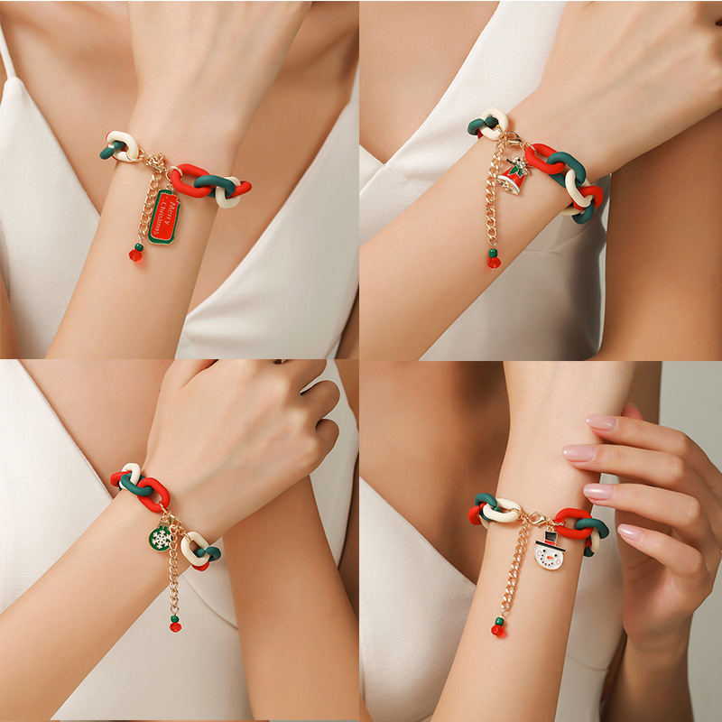 Julberlockarmband röd grön snöflinga klocka smyckespresent_voghion.com