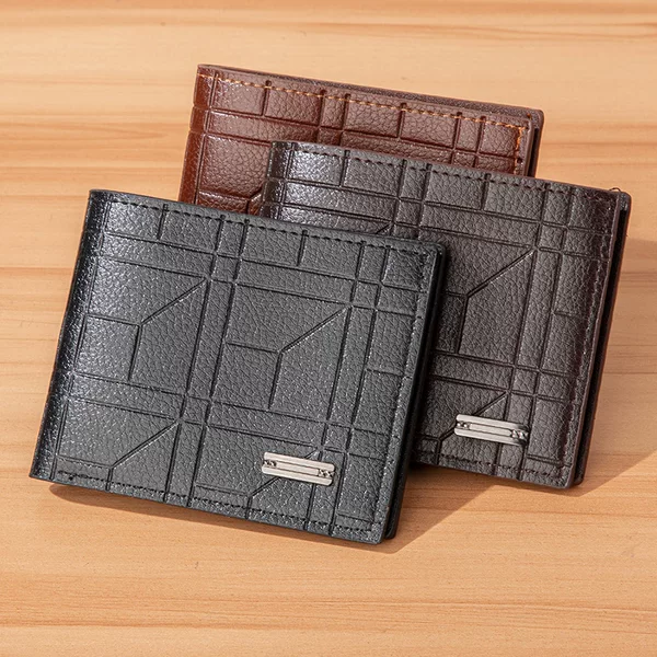 New Men's wallet men's short wallet youth fashion Plaid horizontal soft wallet large capacity multi-card wallet