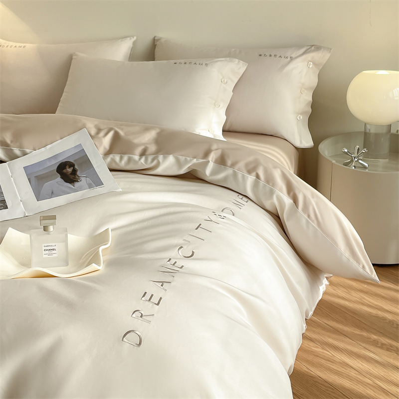 Cama de algodón cuatro piezas estudiantes tres piezas cubierta de edredón bordado de algodón sábanas caseras ropa de cama impresión y teñido activo image 5