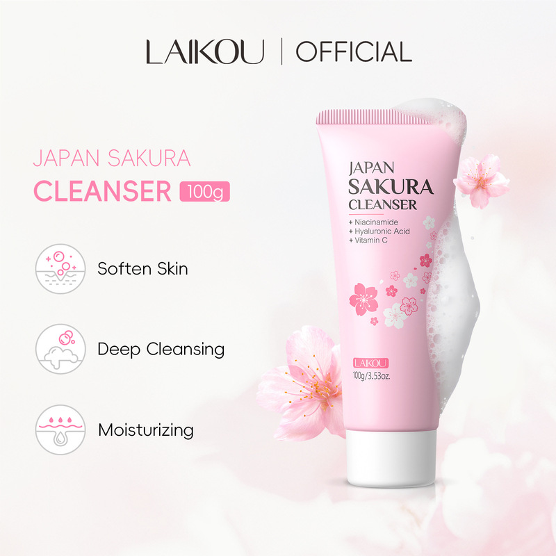 LAIKOU Cherry Blossom Facial Cleanser 100g Facial Cleanser Skin Care Facial Cleansing Makeup Remover Moisturizing Hydrating Beauty Makeup