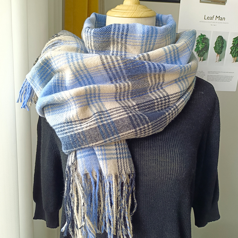 Unisex Small plaid simple tassel scarf bib women's winter warm shawl_voghion.com