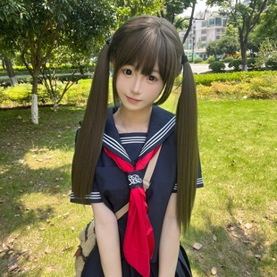 Wig Net Red Little Rose Fashion Natural Lolita Wig Straight Bang Double Ponytail New Cold Brown 60cm Straight Hair