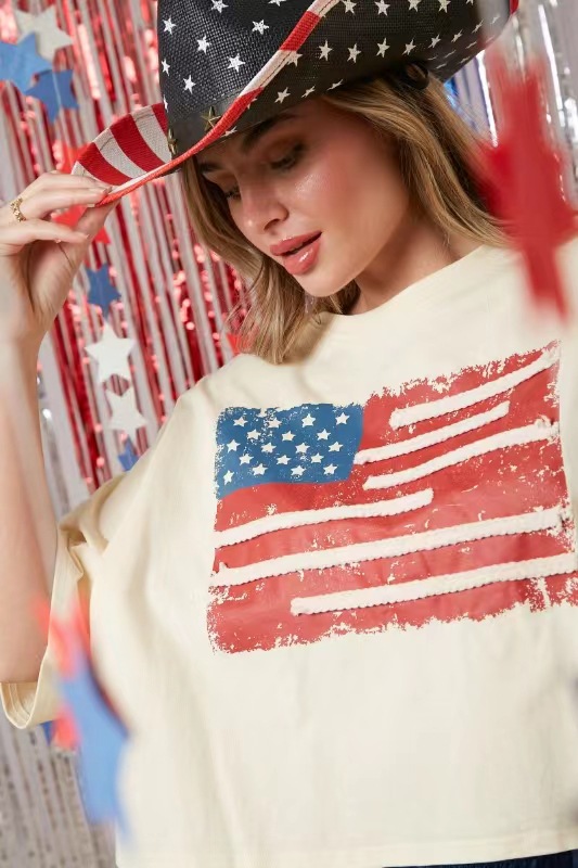 Frau T-Shirt Kurzarm T-Shirts Drucken Einfacher Stil Nationalflagge display picture 5