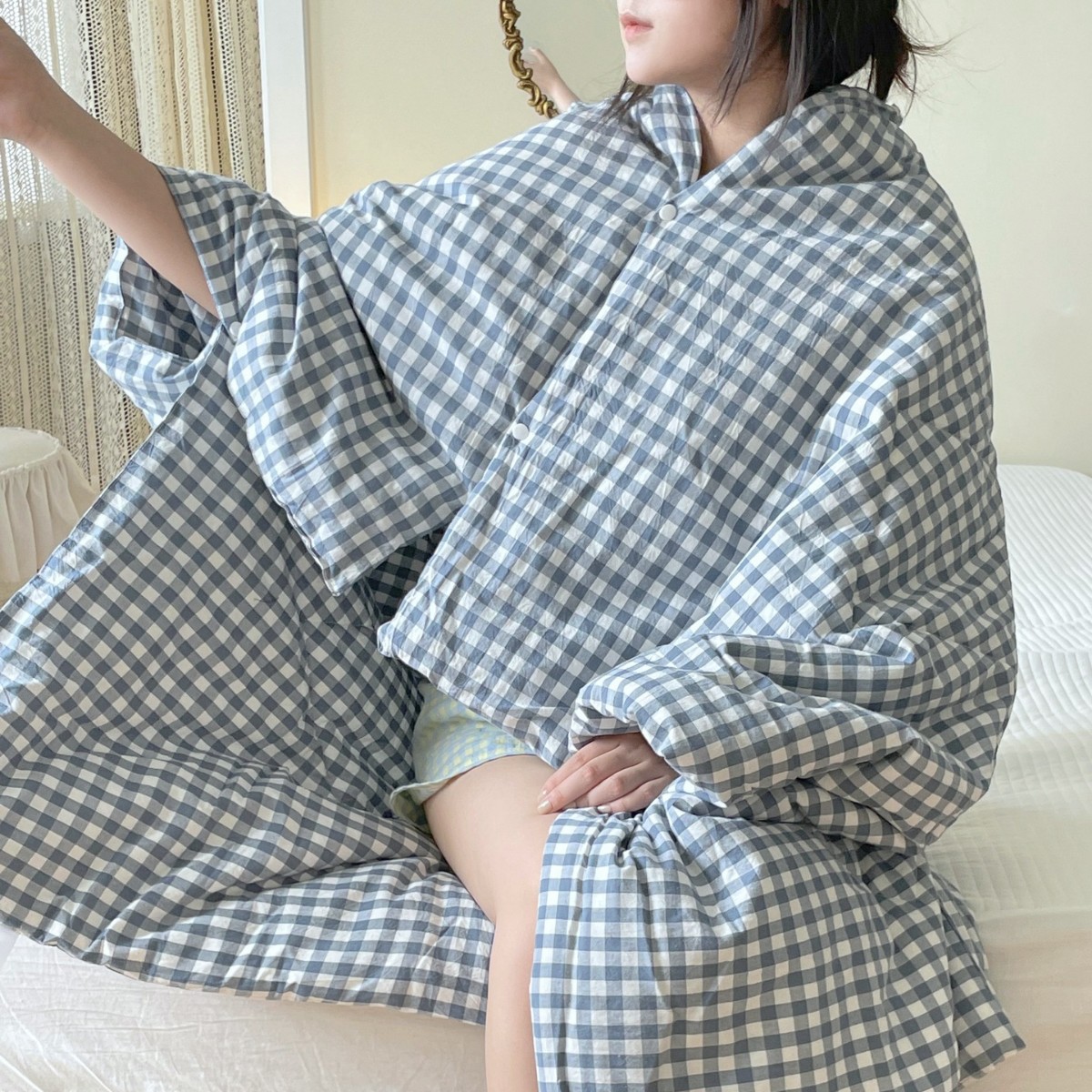 세척 된면 베개 이불-파란색과 흰색